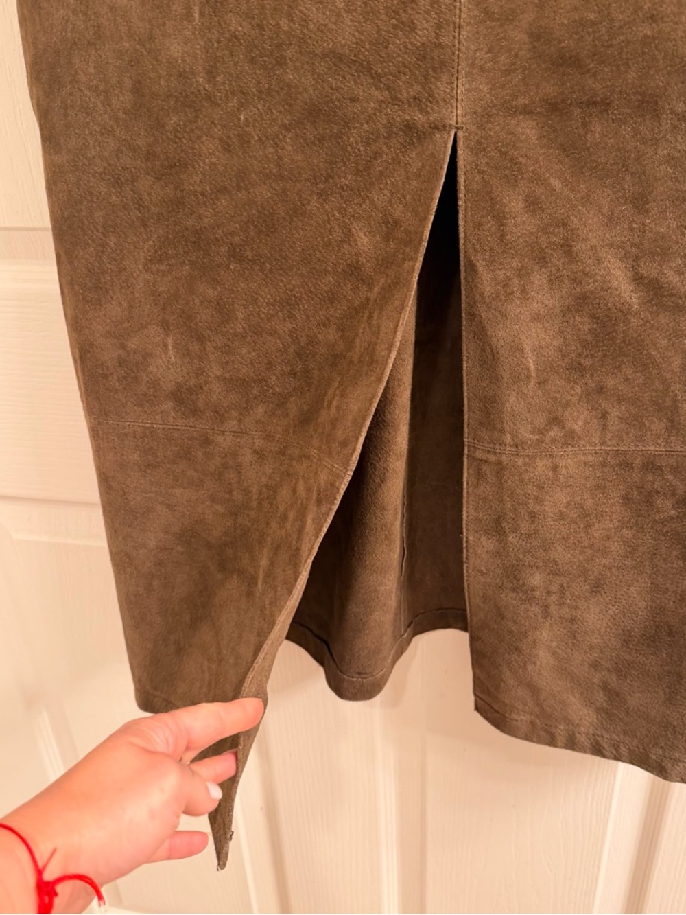 Sleeveless Brown 100% leather Suede Sheath Dress with Front Slit - Picture 5 of 9